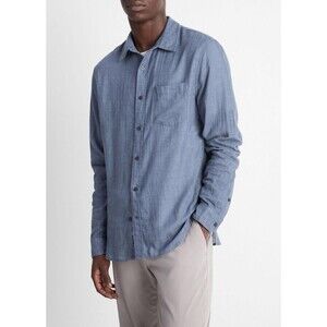 VINCE Regular Fit Double Face Button Down Shirt Brushed Cotton Large Coastal